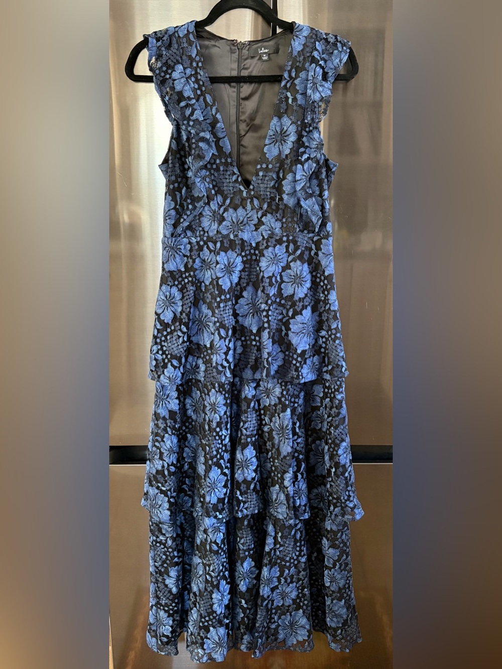 Lulu’s Molinetto Ruffled Tiered Whimsigoth Dark Fairy Lace Maxi Dress Sz M EUC - Picture 2 of 6